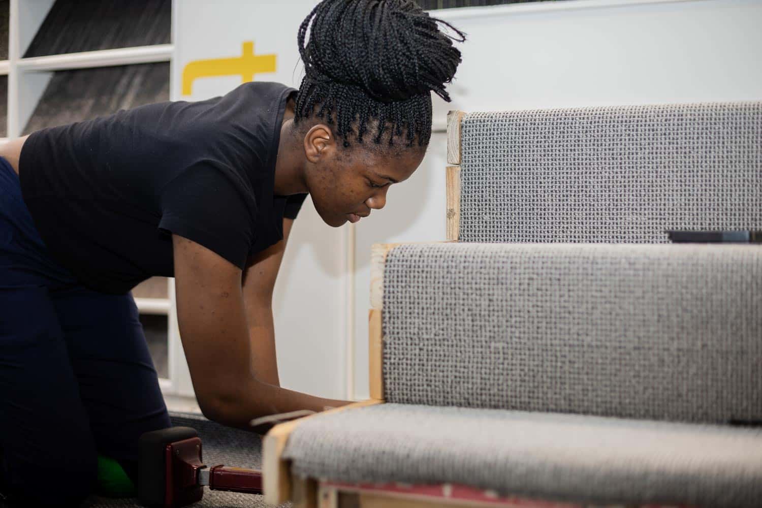 Complex carpet installation.